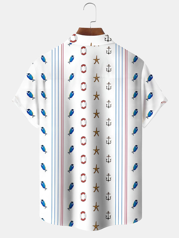 Alohadaddy® Casual Striped Fish Anchor Print Pocket Stretch Men&
