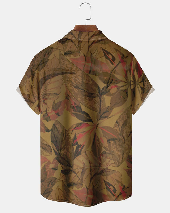 Alohadaddy® Vintage Leaf Print Short Sleeve Shirt for Men Big &amp; Tall