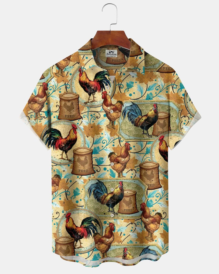 Alohadaddy® Vintage Rooster Print Pocket Elastic Button Men&