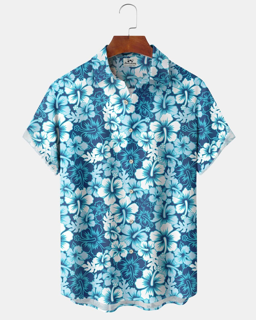 Alohadaddy® Hawaiian Hibiscus Print Short Sleeve Shirt with Elastic Buttons and Pockets for Men Big &amp; Tall
