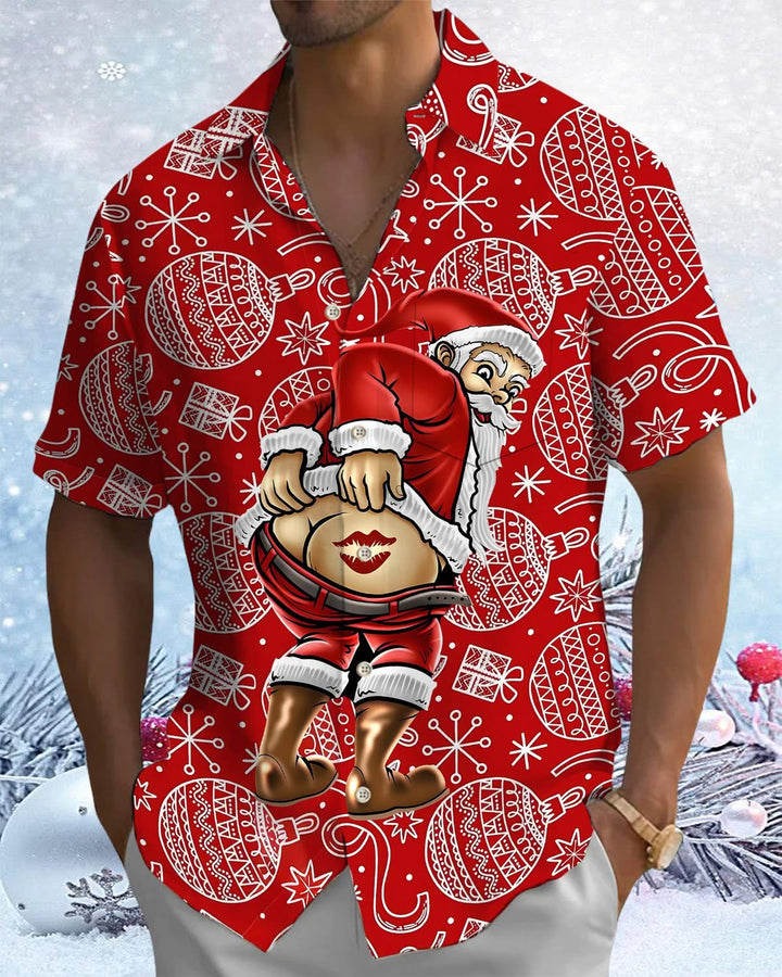Alohadaddy® Christmas Santa Claus Fun Print Art Pocket Button Men&