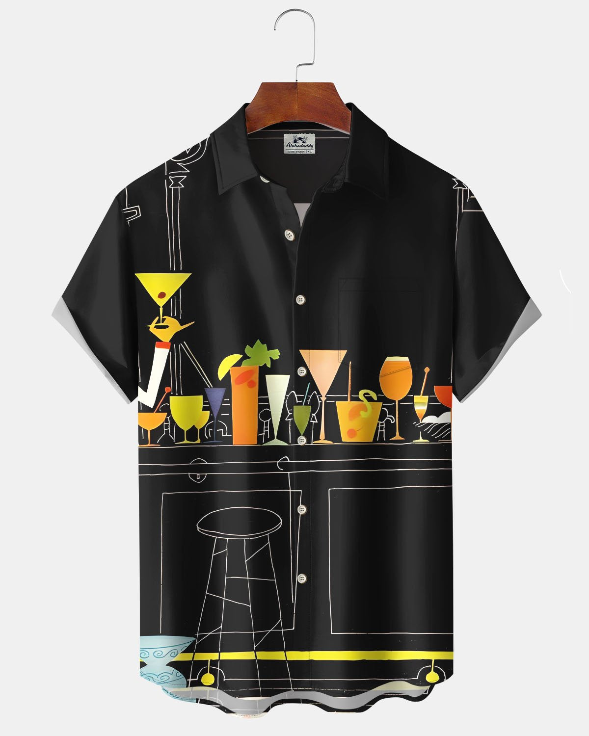 Alohadaddy® Retro Geometric Atomic Cocktail Print Art Pocket Stretch Men's Short-Sleeve Shirt Big & Tall