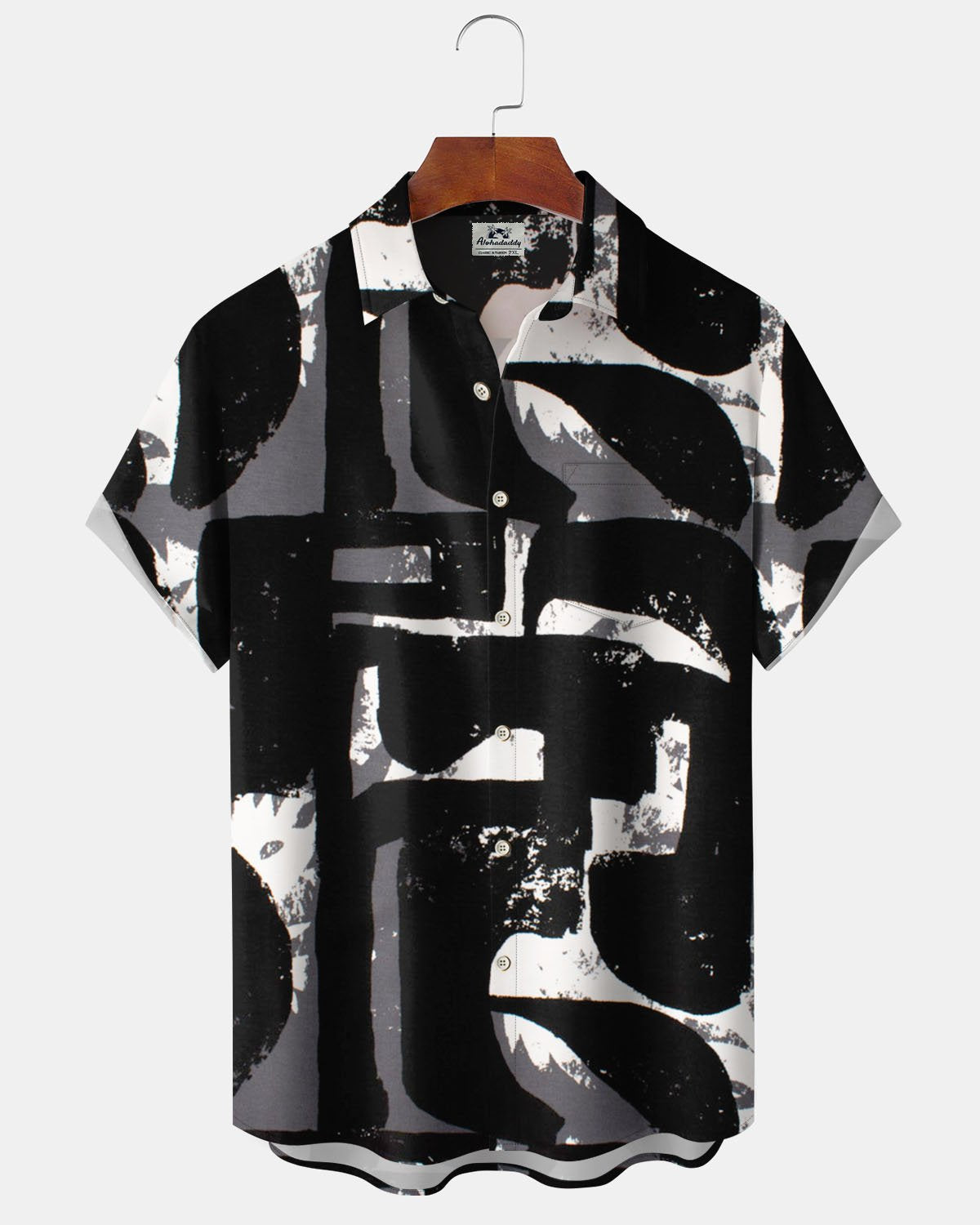 Alohadaddy® Casual Geometric Print Art Pocket Elastic Button Men's Short Sleeve Shirt Big & Tall