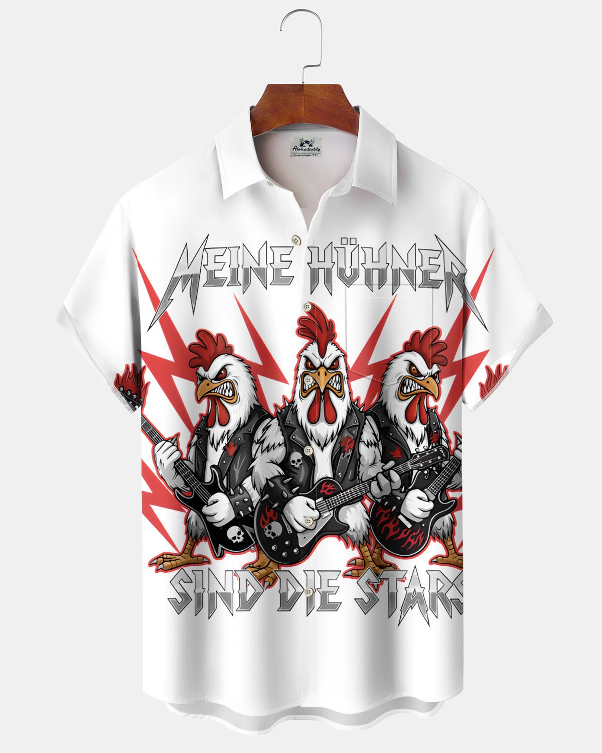 Alohadaddy® Casual Chicken Print Art Stretch Pocket Button Men's Short Sleeve Shirt Big & Tall