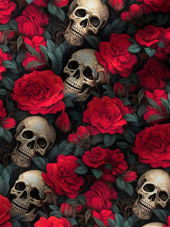 Alohadaddy Retro Halloween Skull Rose Flower 3D Digital Print Men&