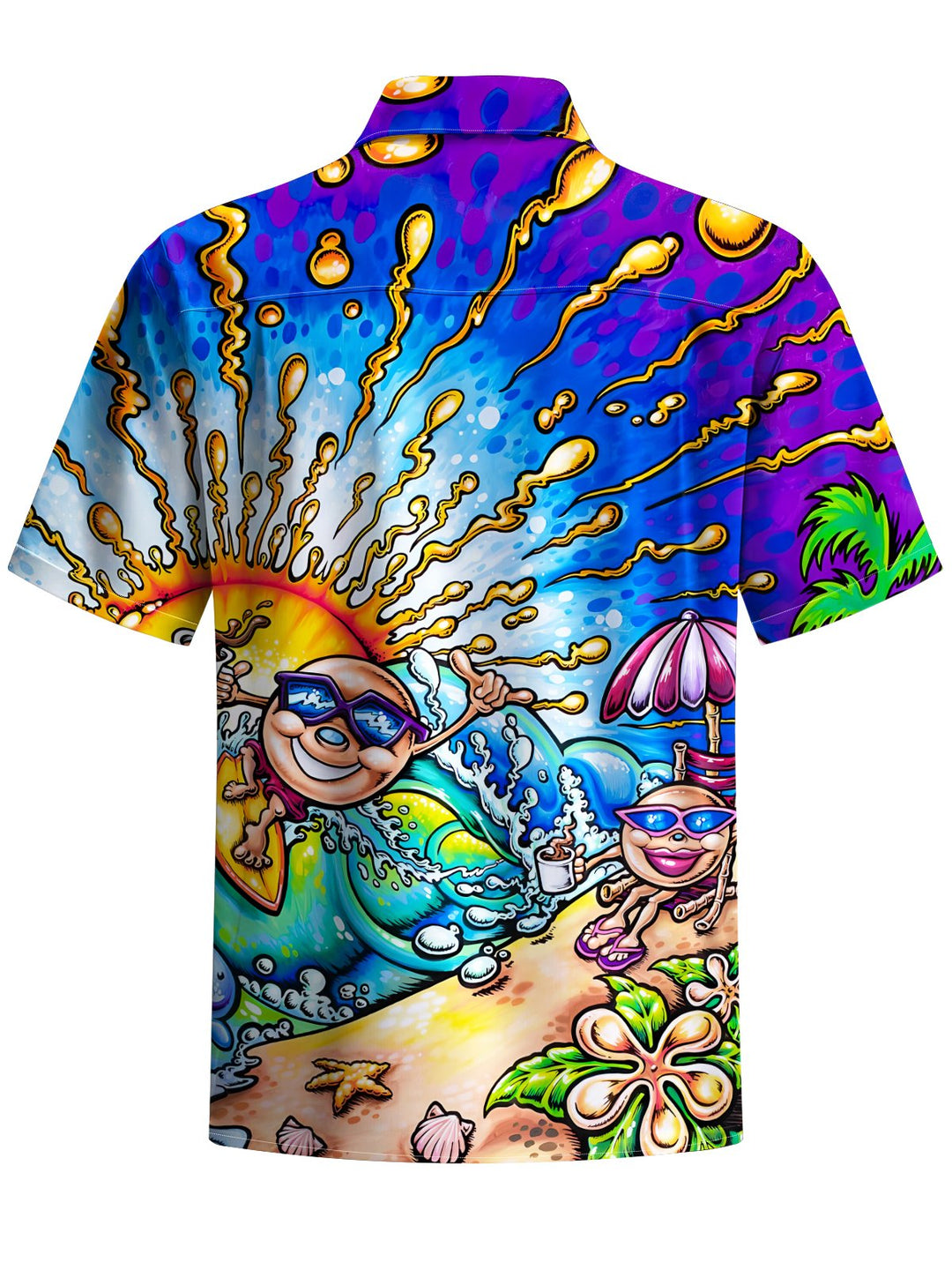 Alohadaddy® Hawaii Surf Graffiti Print Chest Pocket Stretch Men&