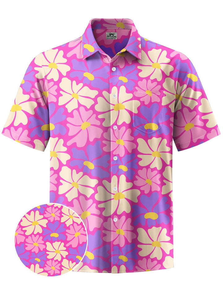 Alohadaddy® Hawaiian Flowers Print Chest Pocket Mens Short Sleeve Shirt Big &amp; Tall
