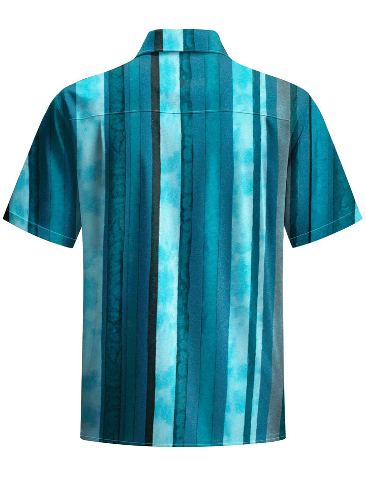 Alohadaddy® Casual Stripe Vintage Print Art Chest Pocket Men&