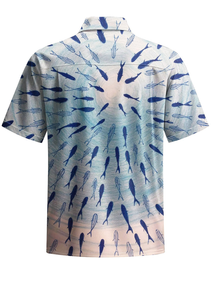 Alohadaddy® Vintage Fish Art Print Chest Pocket Mens Short Sleeve Shirt Big &amp; Tall