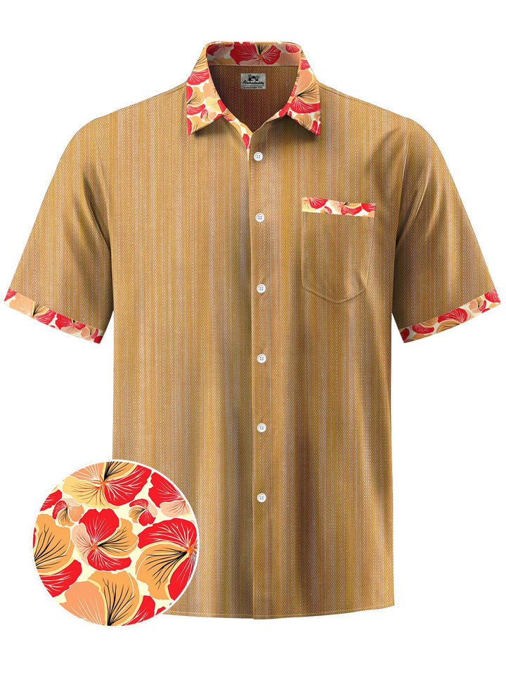 Alohadaddy® Vintage Floral Contrast Art Print Chest Pocket Moisture Wicking Men&