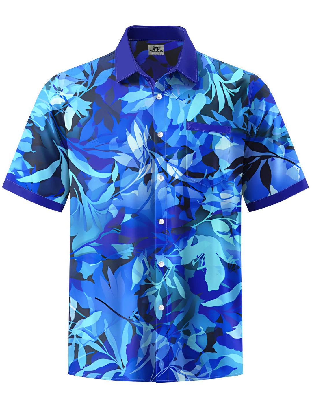 Alohadaddy® Hawaiian Leaves Contrast Color Art Print Chest Pocket Mens Short Sleeve Shirt Big &amp; Tall