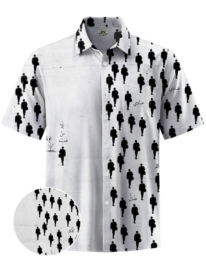 Alohadaddy® Casual Asymmetric Crowd Art Print Mens Moisture Wicking Short Sleeve Shirt Big &amp; Tall