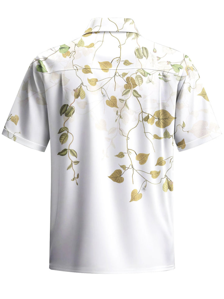 Alohadaddy® Hawaiian Leaves Art Print Chest Pocket Mens Short Sleeve Shirt Big &amp; Tall