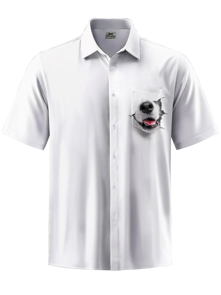 Alohadaddy® Casual Dog Art Print Chest Pocket Men&