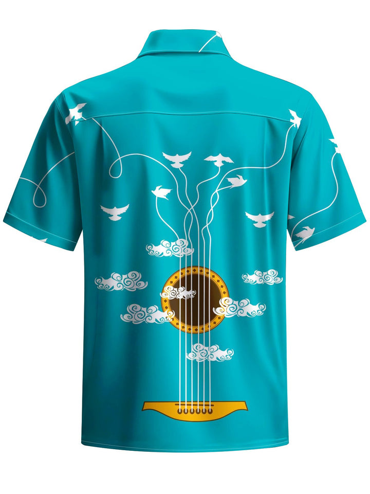 Alohadaddy® Casual Guitar Art Print Chest Pocket Moisture Wicking Mens Short Sleeve Shirt Big &amp; Tall