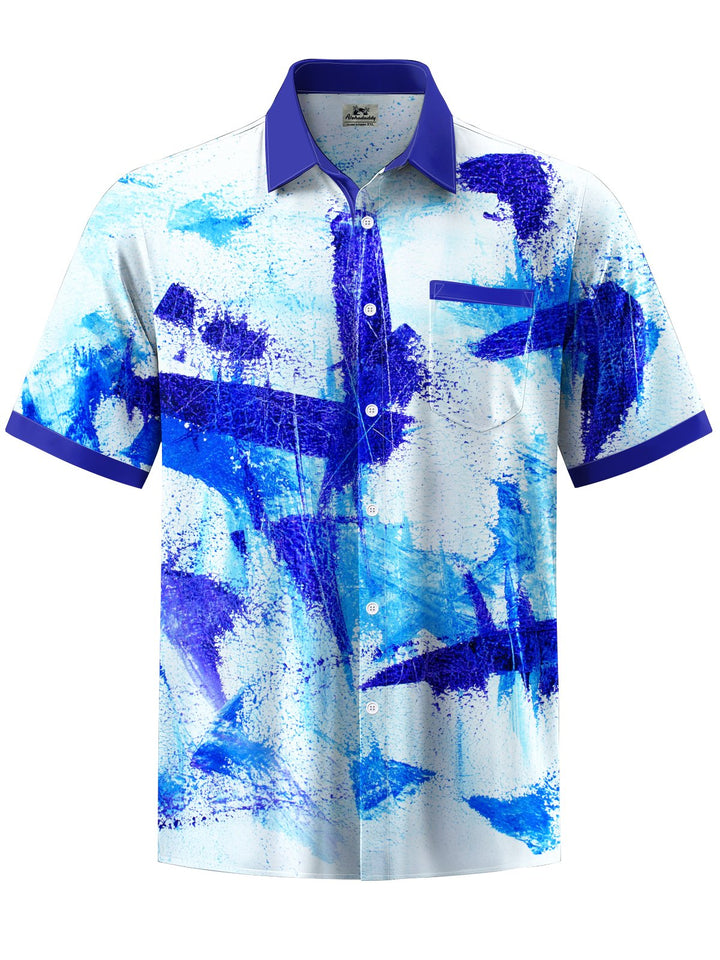 Alohadaddy® Casual Color Block Abstract Art Print Art Chest Pocket Men Short Sleeve Shirt Big &amp; Tall