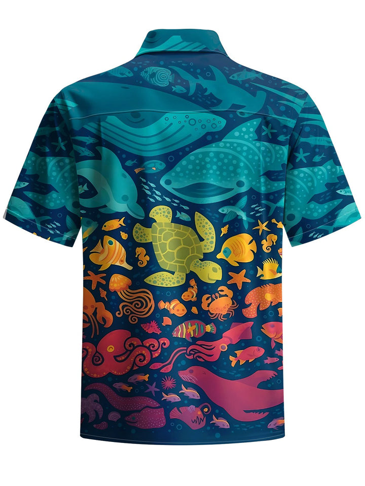 Alohadaddy® Vintage Marine Animal Art Print Chest Pocket Men&