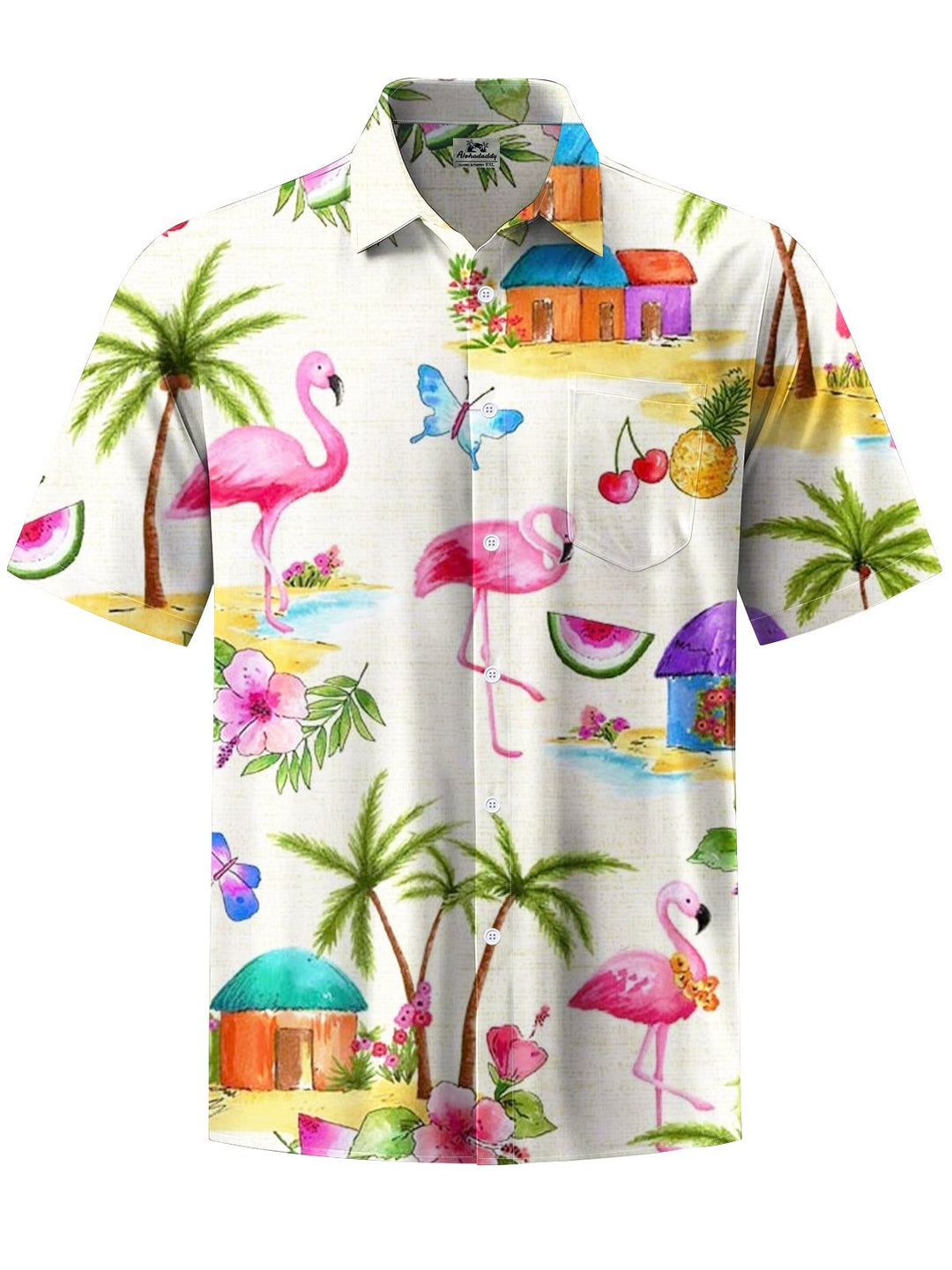 Alohadaddy® Hawaiian Flamingo Art Print Moisture-Wicking Chest Pocket Men&
