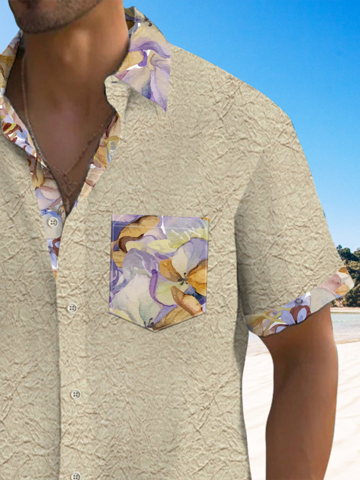 Alohadaddy® Casual Textured Floral Contrast Print Art Chest Pocket Men&
