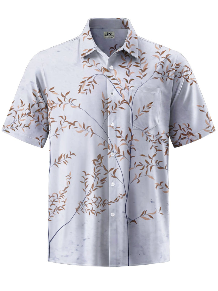 Alohadaddy® Casual Leaf Art Print Chest Pocket Men&