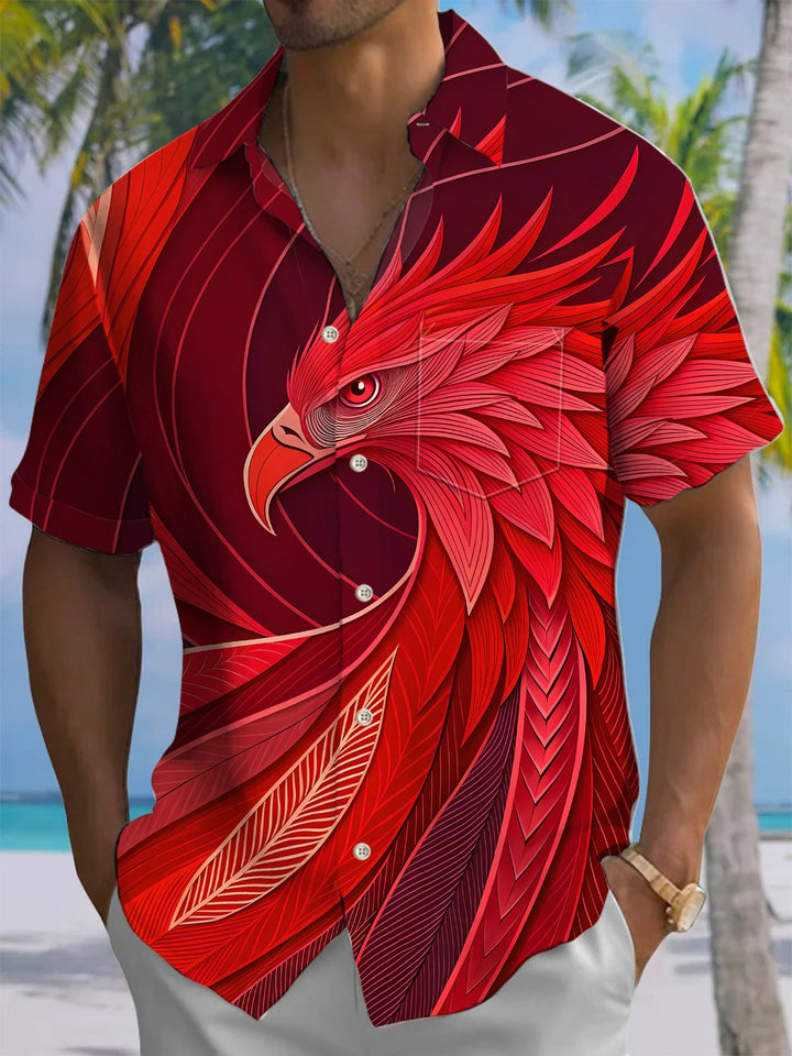 Alohadaddy® Casual Phoenix Art Print Chest Pocket Men&