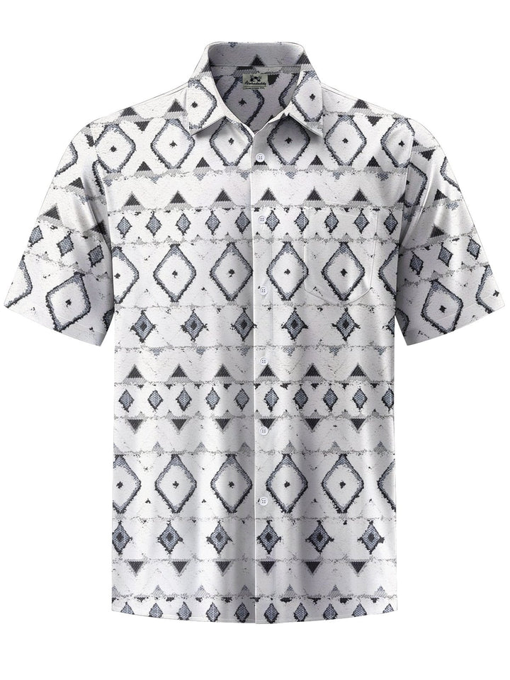 Alohadaddy® Casual Geometric Art Print Chest Pocket Stretch Men&