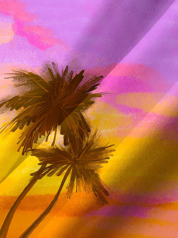 Alohadaddy® Hawaiian Coconut Tree Art Print Chest Pocket Stretch Men&