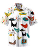 Alohadaddy® Casual Geometric Cat Art Print Stretch Pockets Men's Short Sleeve Shirt Big & Tall
