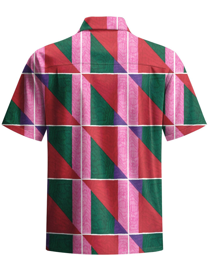 Alohadaddy® Retro Geometric Colorblock Print Art Elastic Pocket Button Men&