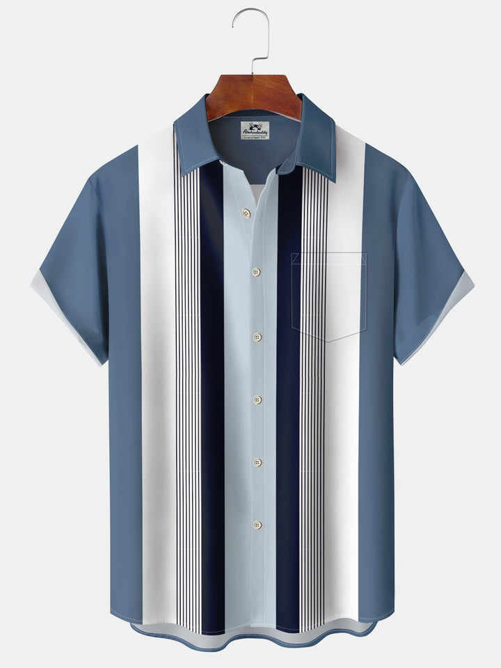 Alohadaddy® Vintage Stripe Print Pocket Button Stretch Men&