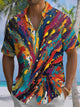 Alohadaddy® Retro Abstract Painting Print Pocket Elastic Button Men's Short Sleeve Shirt Big & Tall