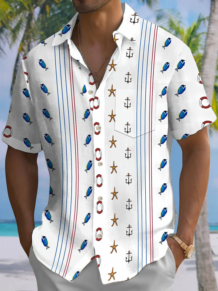 Alohadaddy® Casual Striped Fish Anchor Print Pocket Stretch Men&