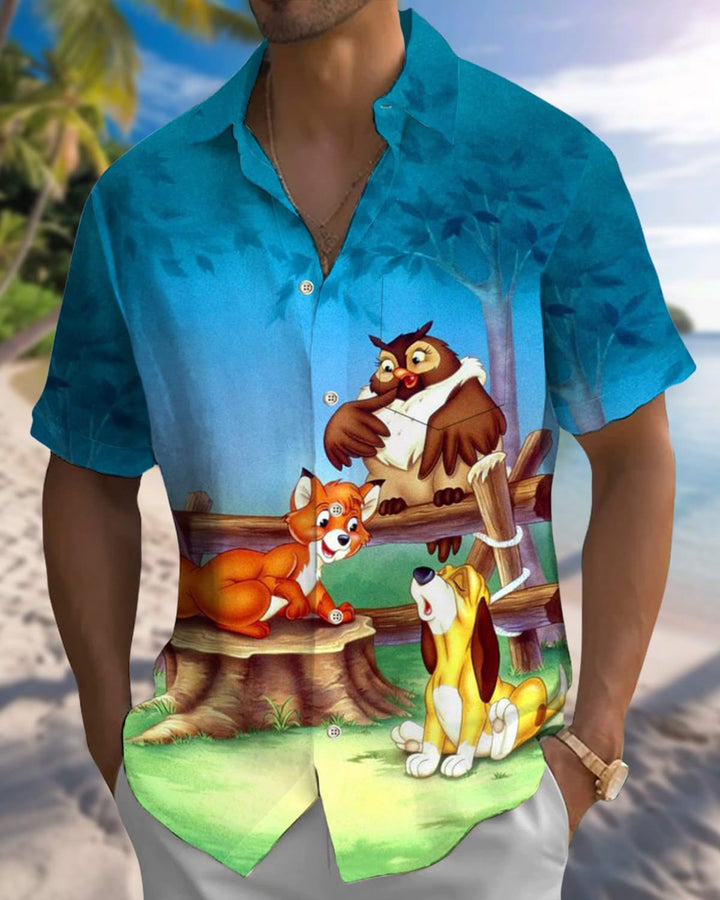 Alohadaddy® Retro Cartoon Animal Art Pocket Elastic Button Men&