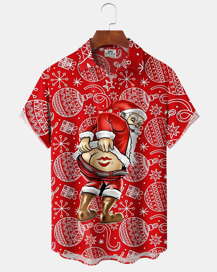 Alohadaddy® Christmas Santa Claus Fun Print Art Pocket Button Men&