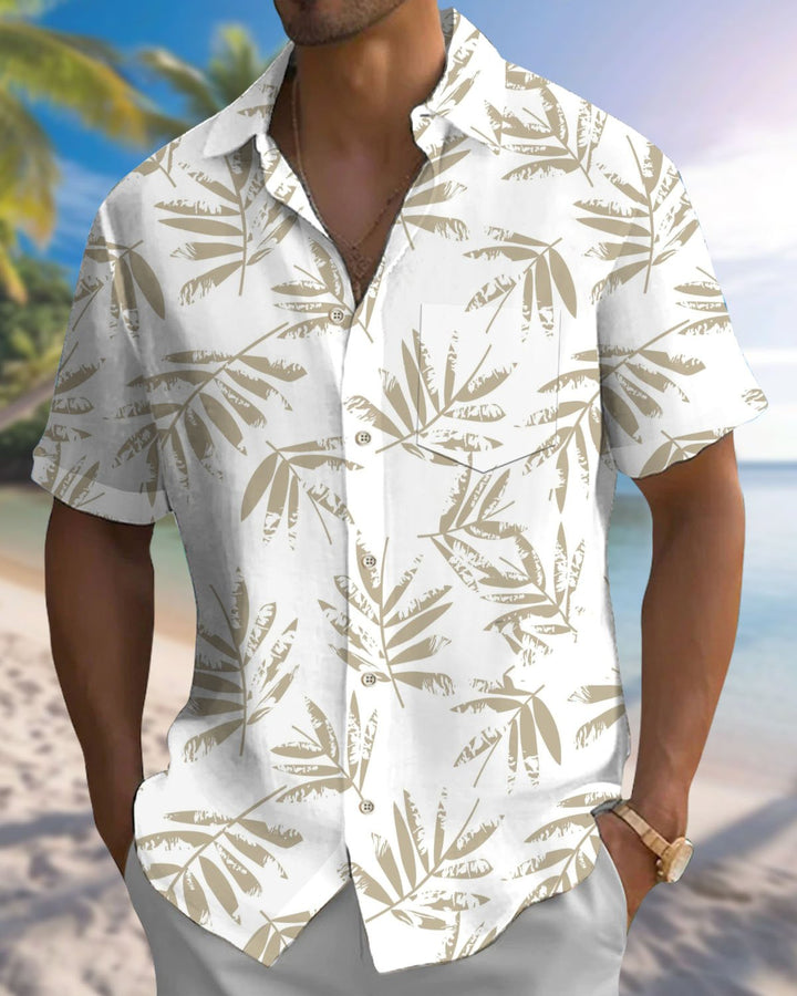 Alohadaddy® Hawaiian Leaf Print Art Button Cardigan with Pockets Men&