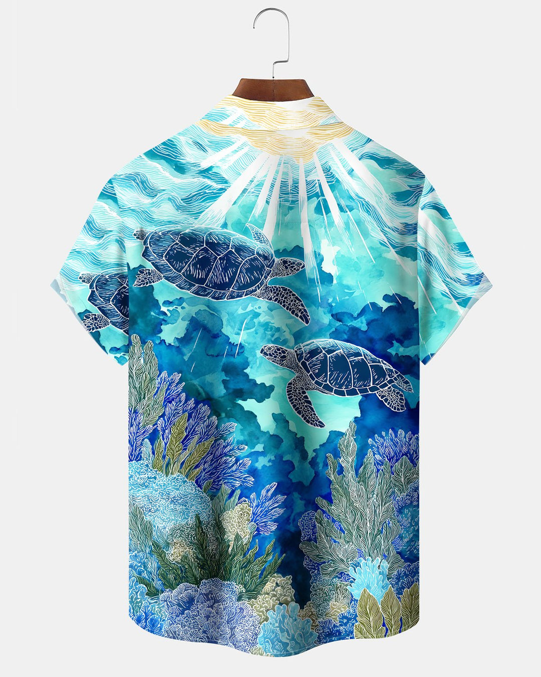 Alohadaddy® Hawaiian Turtle Print Art Button Pocket Cardigan Men&