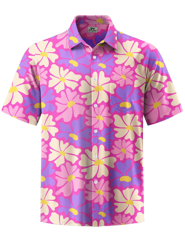 Alohadaddy® Hawaiian Flowers Print Chest Pocket Mens Short Sleeve Shirt Big &amp; Tall