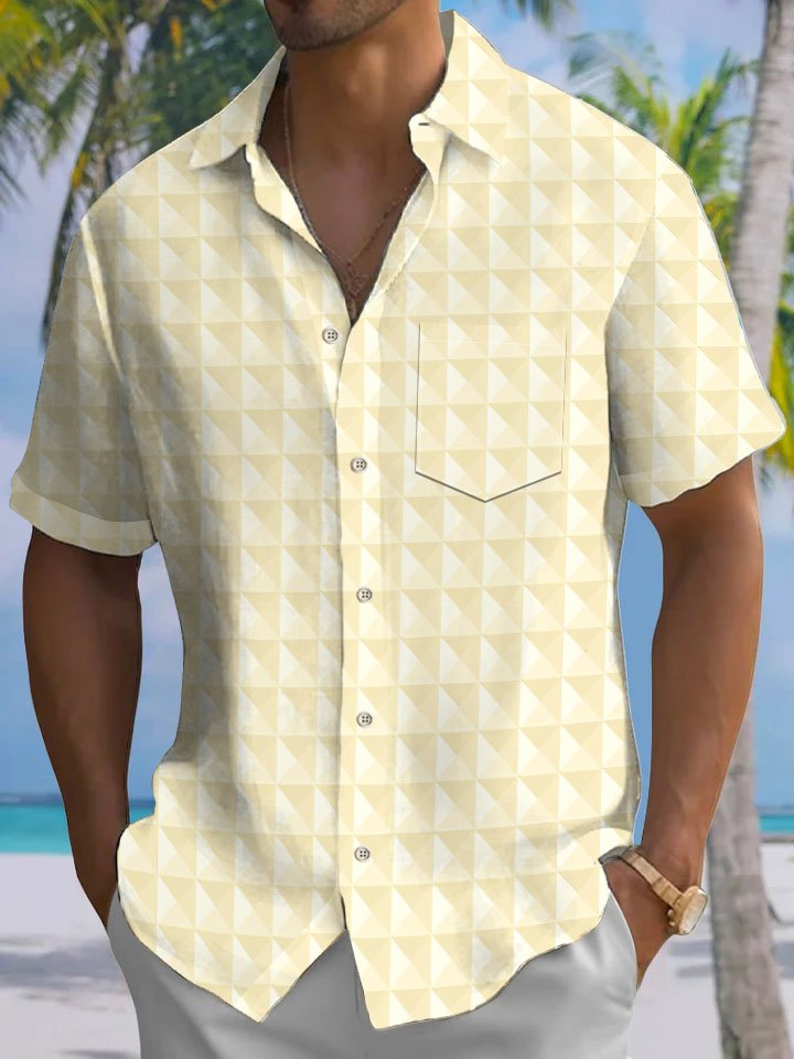 Alohadaddy® Casual Geometric Art Print Chest Pocket Men&