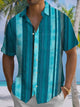 Alohadaddy® Casual Stripe Vintage Print Art Chest Pocket Men's Short Sleeve Shirt Big & Tall