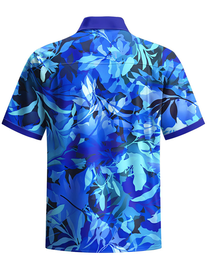 Alohadaddy® Hawaiian Leaves Contrast Color Art Print Chest Pocket Mens Short Sleeve Shirt Big &amp; Tall