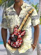 Alohadaddy® Vintage Guitar Art Print Chest Pocket Mens Short Sleeve Shirt Big & Tall