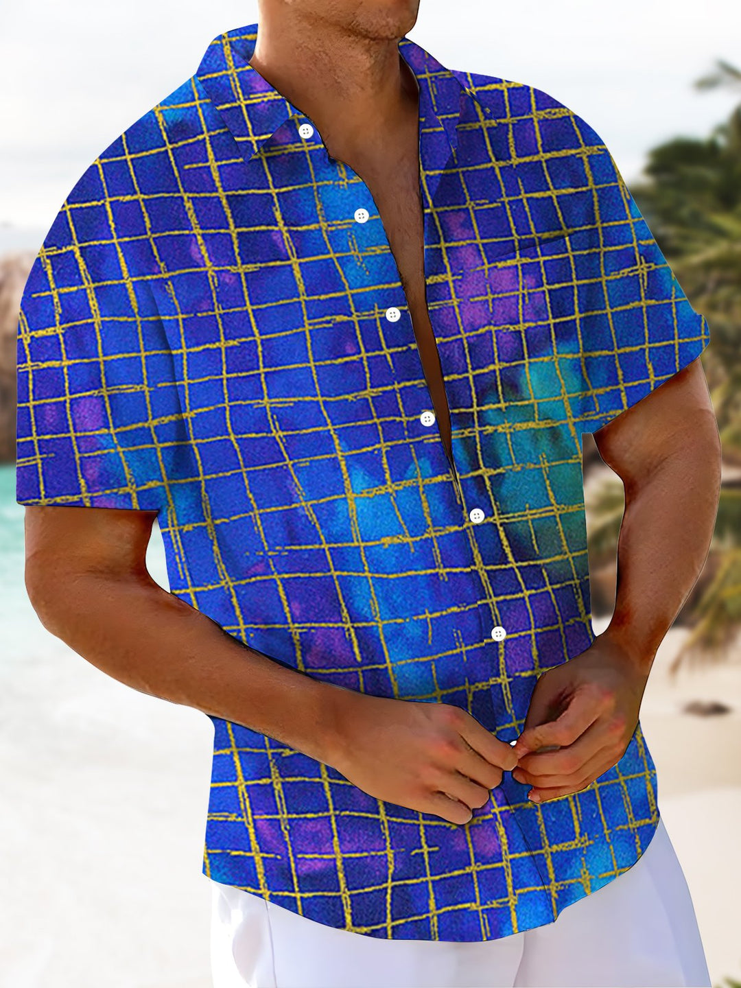 Alohadaddy® Casual Geometric Plaid Art Print Moisture Wicking Men&