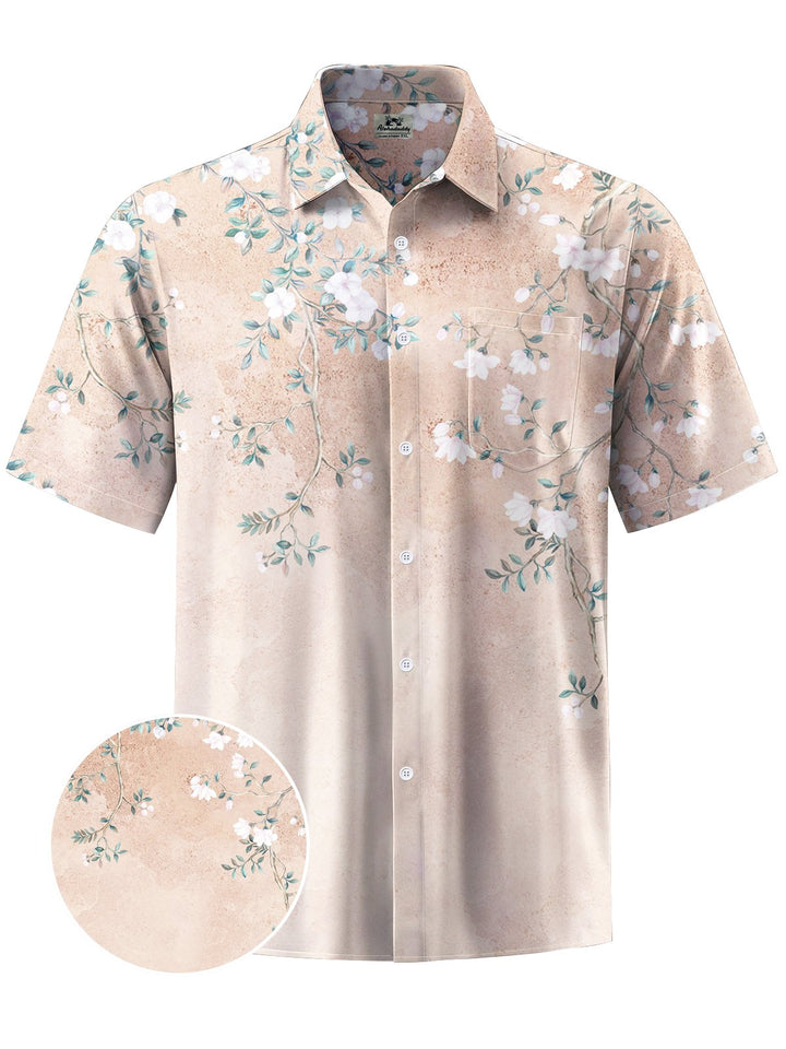 Alohadaddy® Hawaiian Flowers Art Print Chest Pocket Mens Short Sleeve Shirt Big &amp; Tall