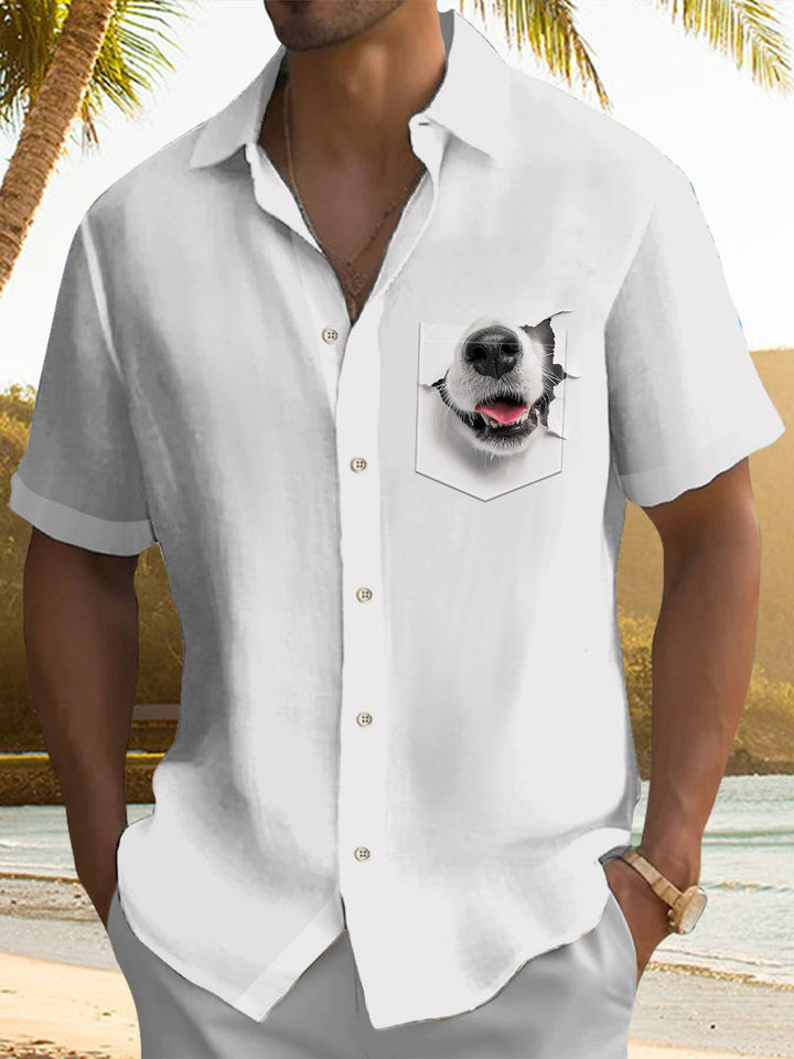Alohadaddy® Casual Dog Art Print Chest Pocket Men&