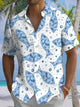 Alohadaddy® Men's Casual Geometric Fish Art Print Chest Pocket Short Sleeve Shirt Big & Tall