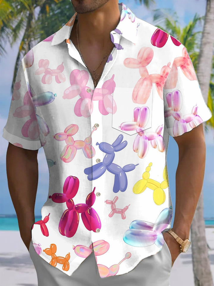 Alohadaddy® Hawaiian balloon fun print art chest pocket men&