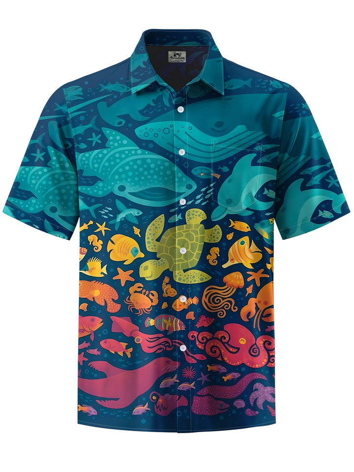 Alohadaddy® Vintage Marine Animal Art Print Chest Pocket Men&