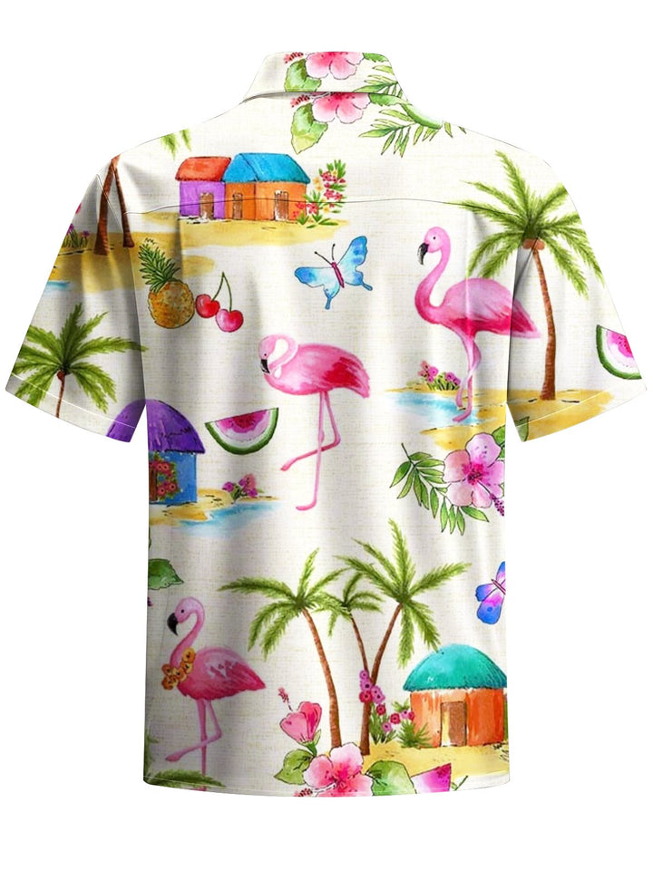 Alohadaddy® Hawaiian Flamingo Art Print Moisture-Wicking Chest Pocket Men&