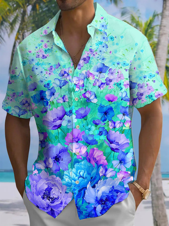 Alohadaddy® Hawaiian Floral Art Print Chest Pocket Men&