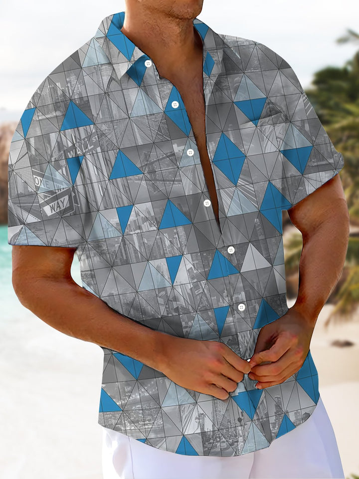 Alohadaddy® Casual Geometric Diamond Art Print Chest Pocket Men&